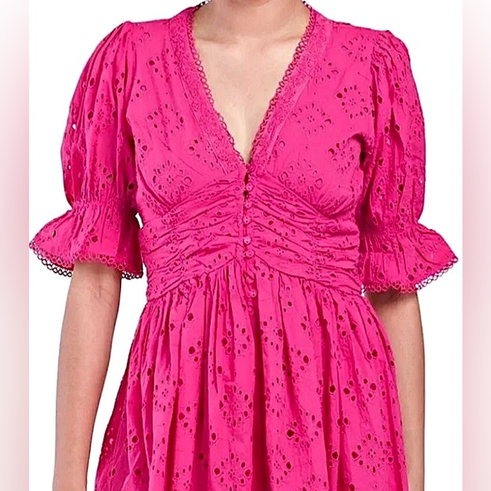House of Harlow 1960 Hot Pink Eyelet Midi Dress Size Medium